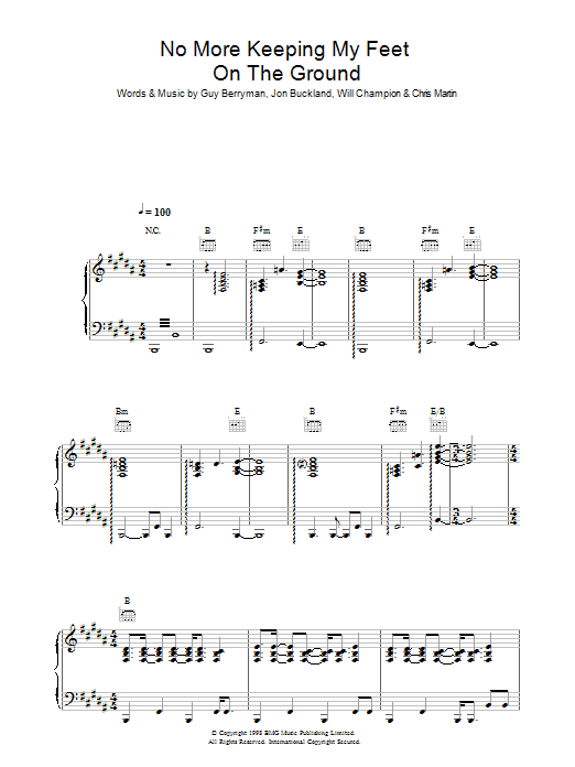 Coldplay No More Keeping My Feet On The Ground sheet music notes and chords arranged for Guitar Chords/Lyrics