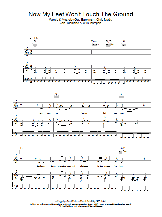 Coldplay Now My Feet Won't Touch The Ground sheet music notes and chords arranged for Guitar Chords/Lyrics