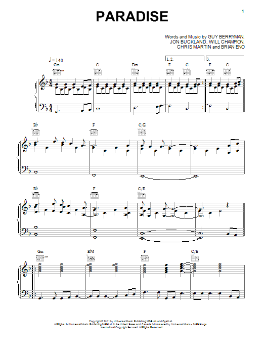 Coldplay Paradise sheet music notes and chords arranged for Ukulele