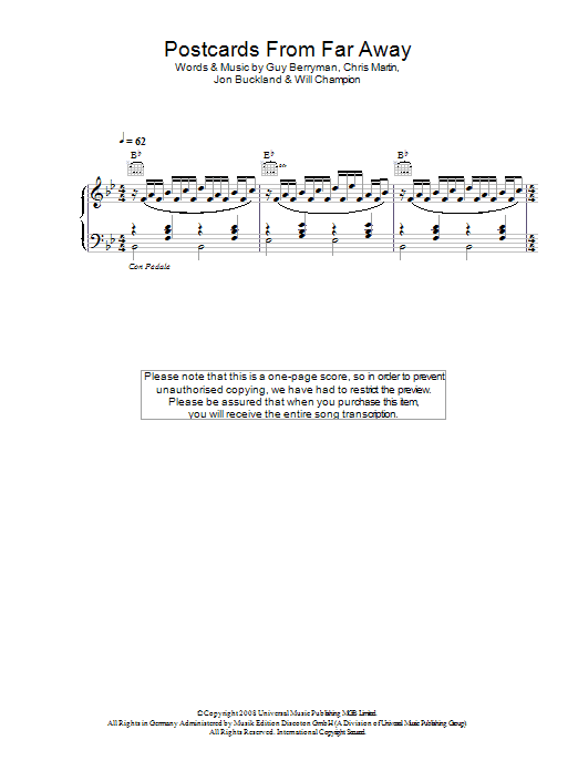 Coldplay Postcards From Far Away sheet music notes and chords arranged for Guitar Chords/Lyrics