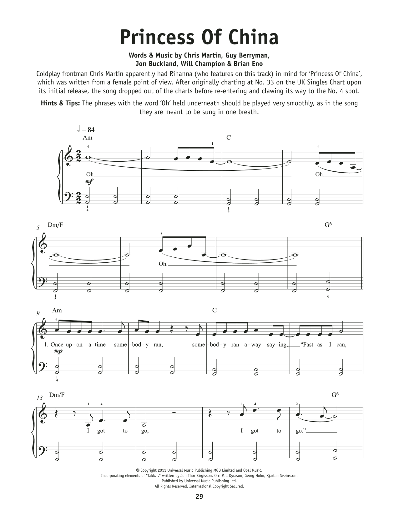 Coldplay Princess Of China (feat. Rihanna) sheet music notes and chords arranged for Really Easy Piano