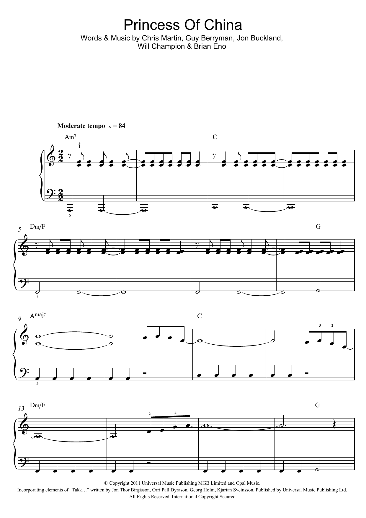 Coldplay Princess Of China (feat. Rihanna) sheet music notes and chords arranged for Guitar Chords/Lyrics