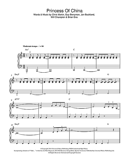 Coldplay Princess Of China (feat. Rihanna) sheet music notes and chords arranged for Easy Piano