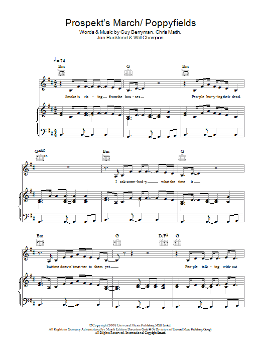 Coldplay Prospekt's March / Poppyfields sheet music notes and chords arranged for Piano, Vocal & Guitar Chords