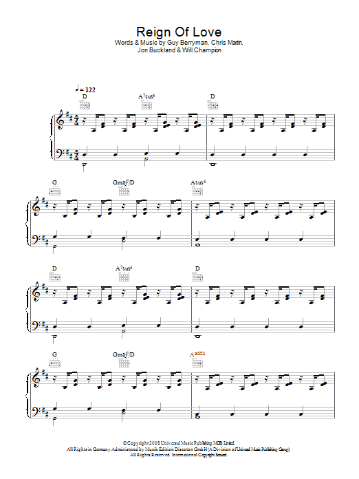 Coldplay Reign Of Love sheet music notes and chords arranged for Guitar Tab