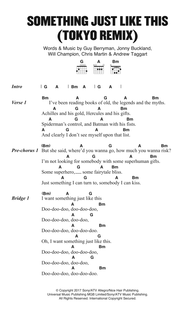 Coldplay Something Just Like This (Tokyo Remix) sheet music notes and chords arranged for Easy Piano