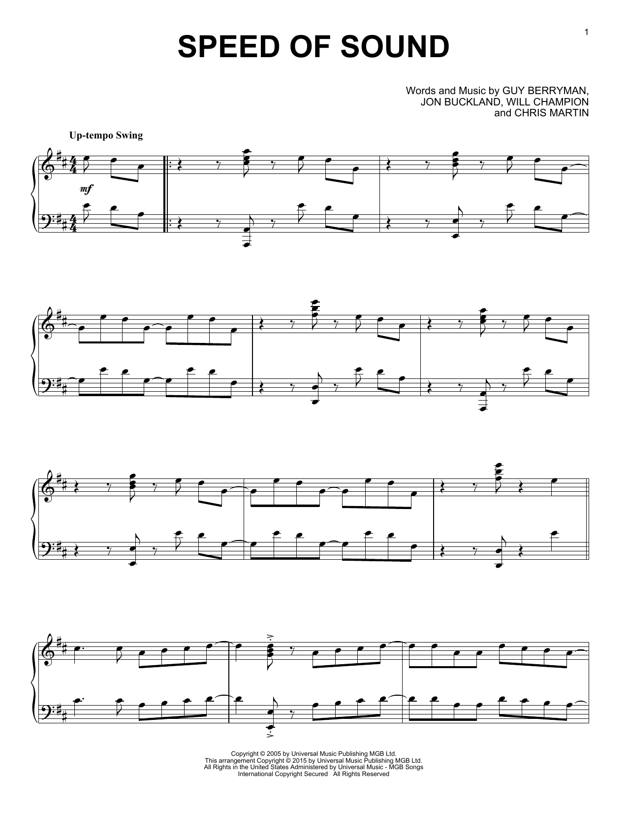 Coldplay Speed Of Sound [Jazz version] sheet music notes and chords arranged for Piano Solo