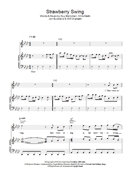 Coldplay Strawberry Swing sheet music notes and chords arranged for Guitar Chords/Lyrics