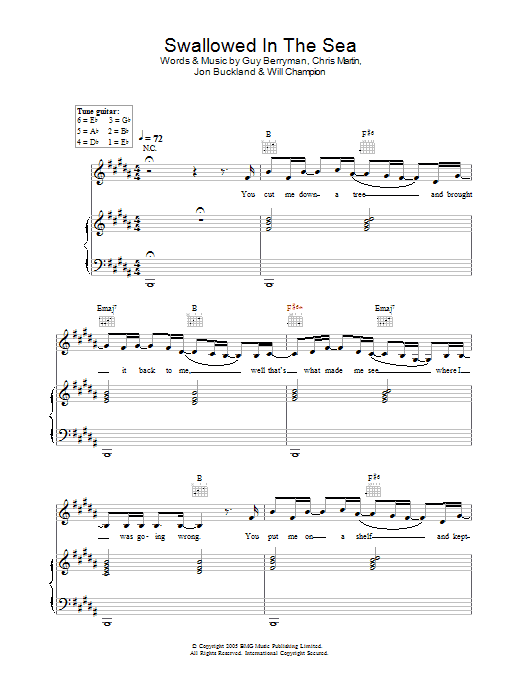 Coldplay Swallowed In The Sea sheet music notes and chords arranged for Piano Solo