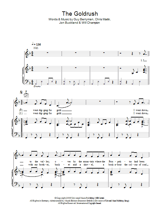 Coldplay The Goldrush sheet music notes and chords arranged for Piano, Vocal & Guitar Chords