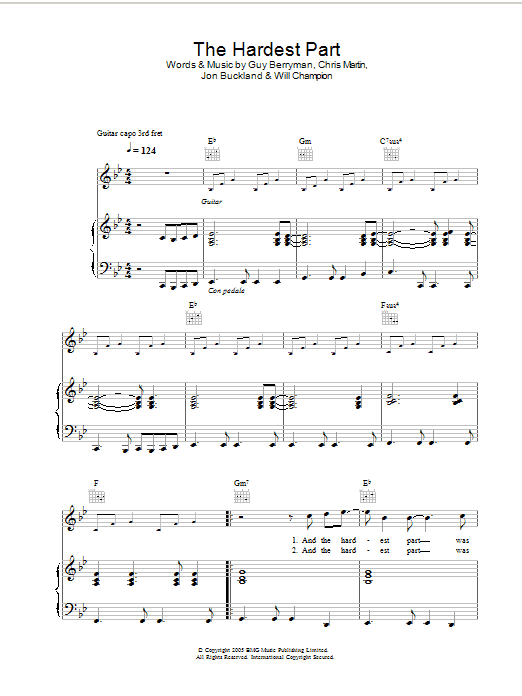 Coldplay The Hardest Part sheet music notes and chords arranged for Piano, Vocal & Guitar Chords (Right-Hand Melody)