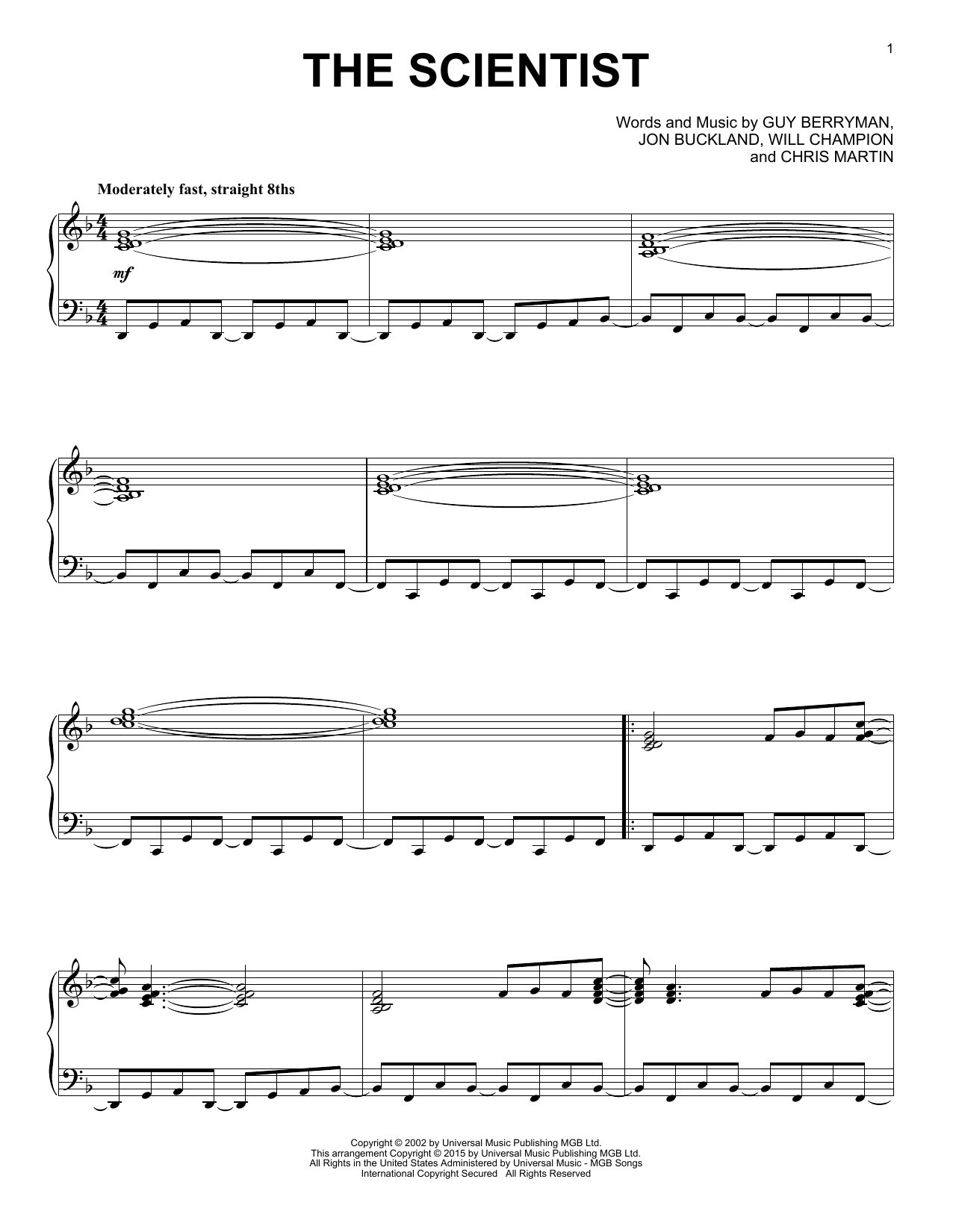 Coldplay The Scientist [Jazz version] sheet music notes and chords arranged for Piano Solo
