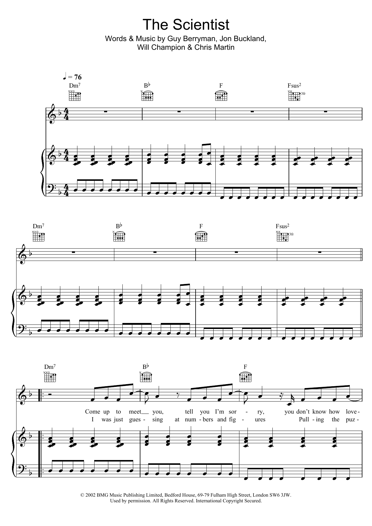 Coldplay The Scientist sheet music notes and chords arranged for Easy Piano
