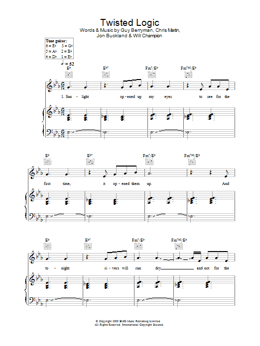 Coldplay Twisted Logic sheet music notes and chords. Download Printable PDF.