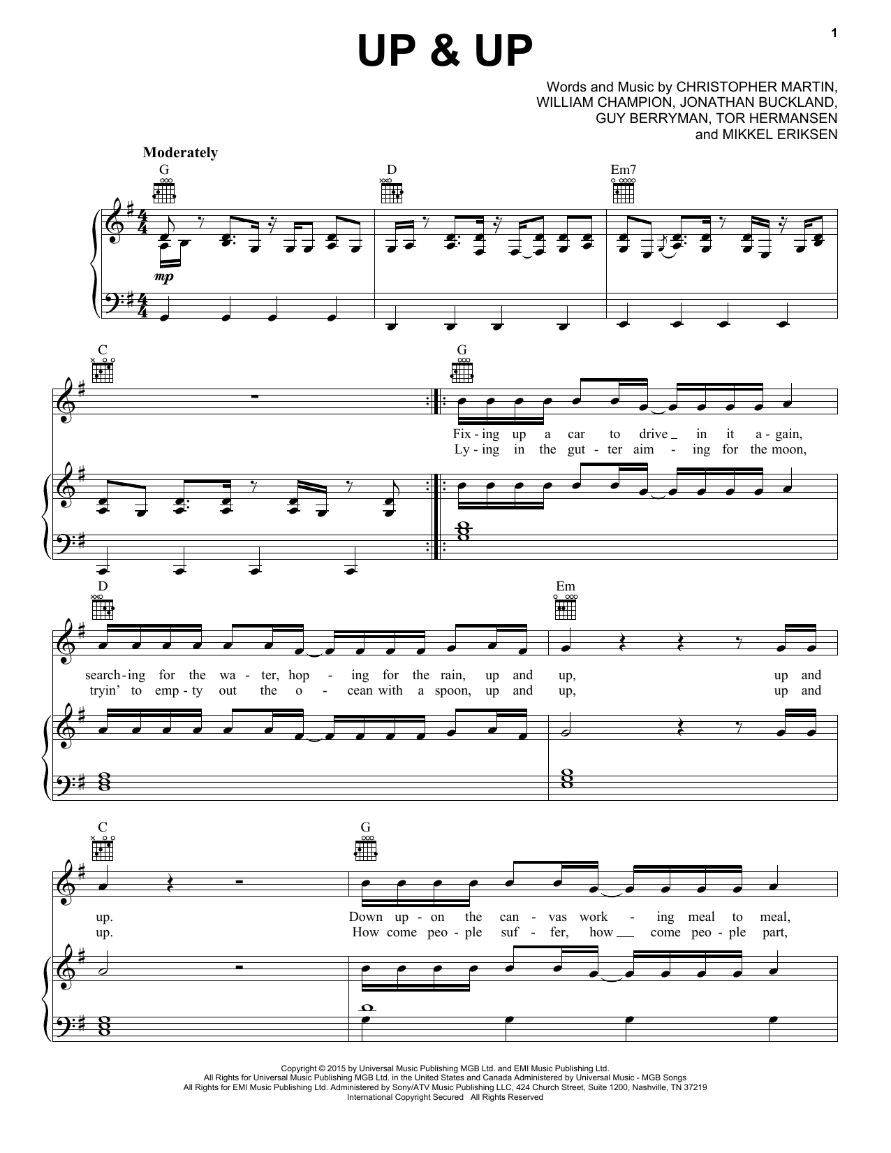 Coldplay Up & Up sheet music notes and chords arranged for Guitar Chords/Lyrics