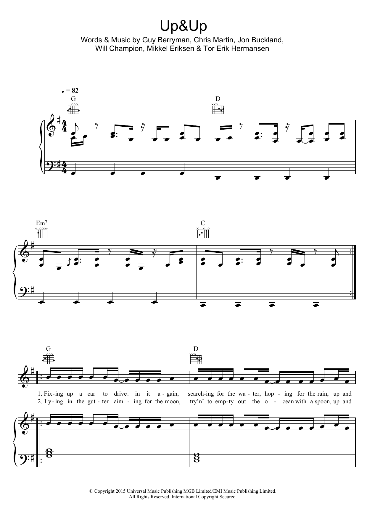 Coldplay Up and Up sheet music notes and chords arranged for Guitar Chords/Lyrics