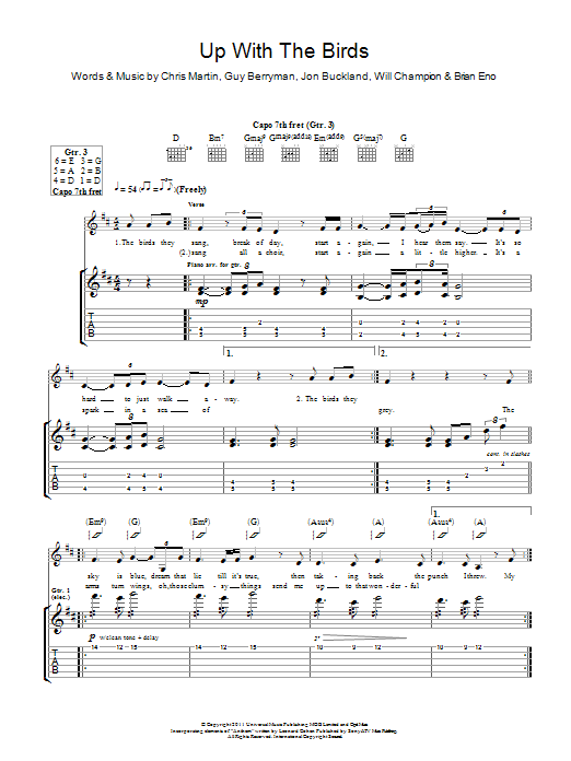 Coldplay Up With The Birds sheet music notes and chords arranged for Guitar Chords/Lyrics