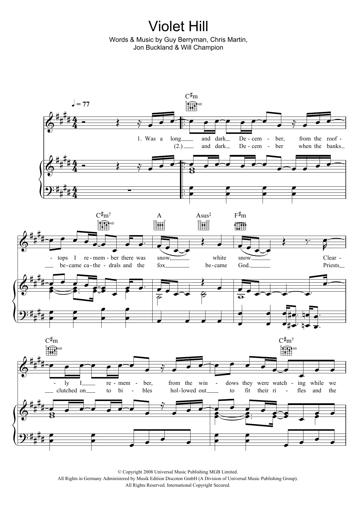 Coldplay Violet Hill sheet music notes and chords arranged for Guitar Chords/Lyrics