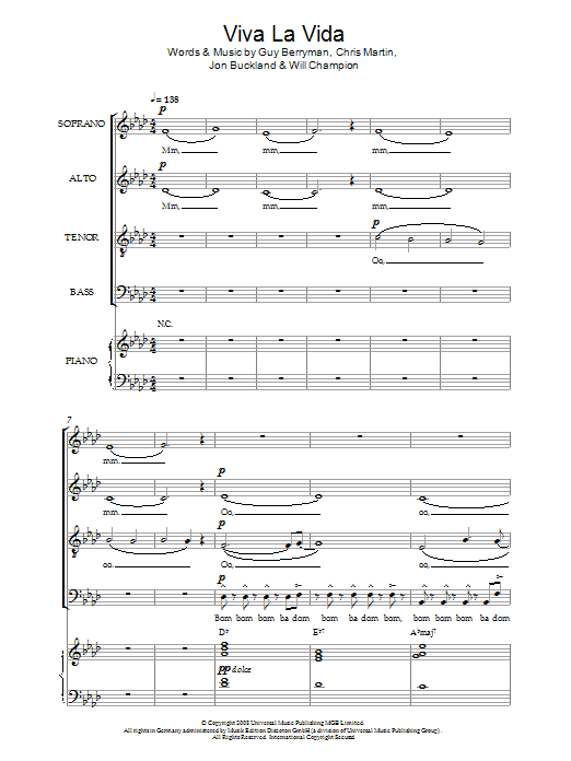 Coldplay Viva La Vida (arr. Christopher Hussey) sheet music notes and chords arranged for SATB Choir