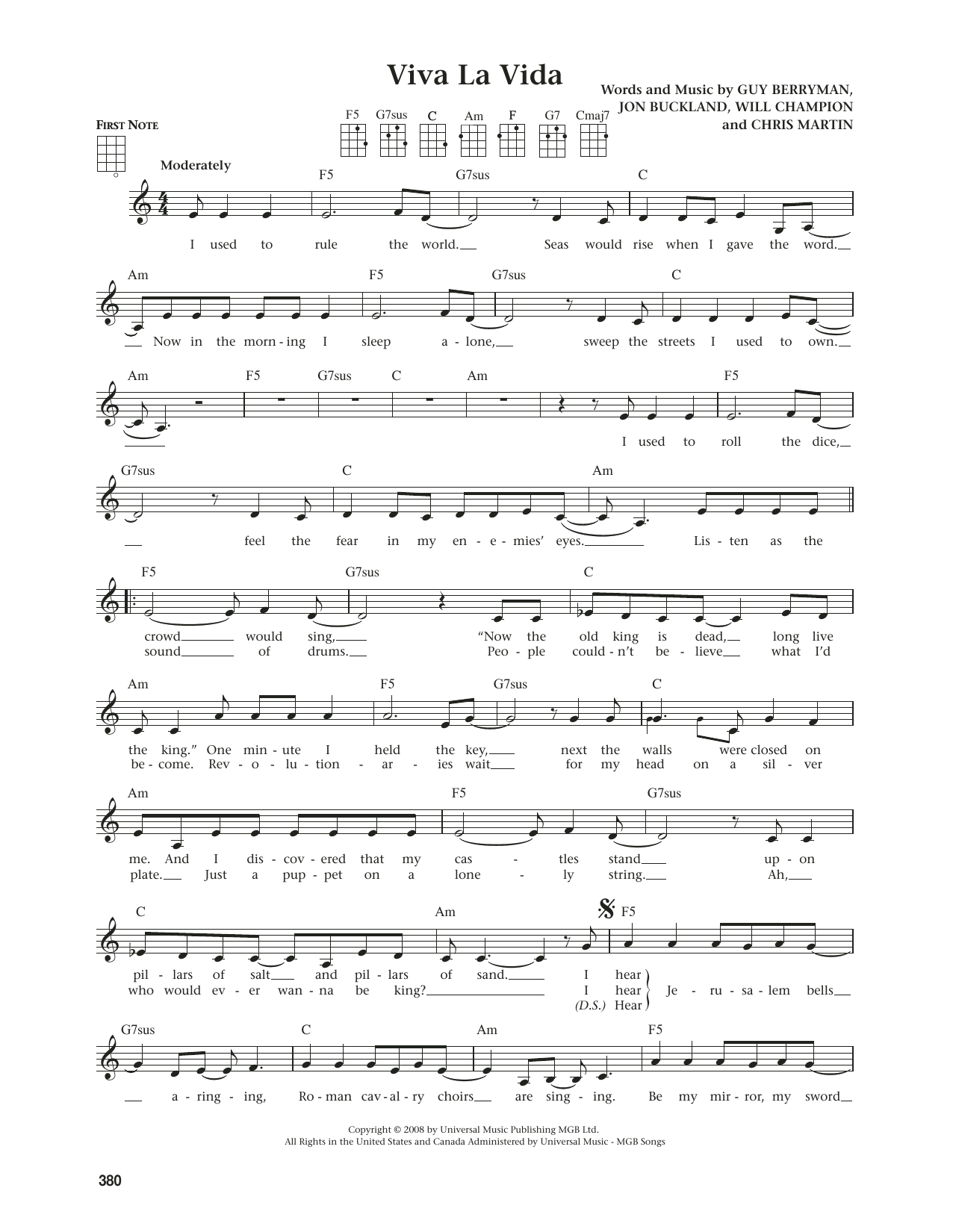 Coldplay Viva La Vida (from The Daily Ukulele) (arr. Jim Beloff) sheet music notes and chords arranged for Ukulele