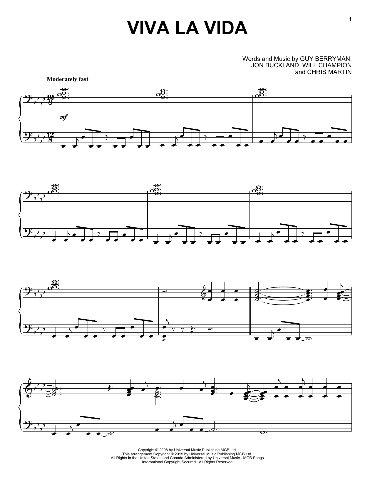 Coldplay Viva La Vida [Jazz version] sheet music notes and chords arranged for Piano Solo