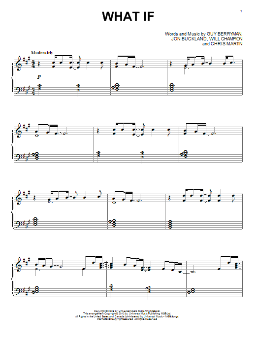 Coldplay What If sheet music notes and chords arranged for Piano Solo