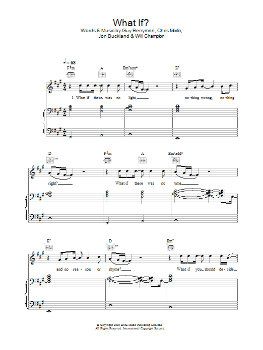 Coldplay What If? sheet music notes and chords. Download Printable PDF.