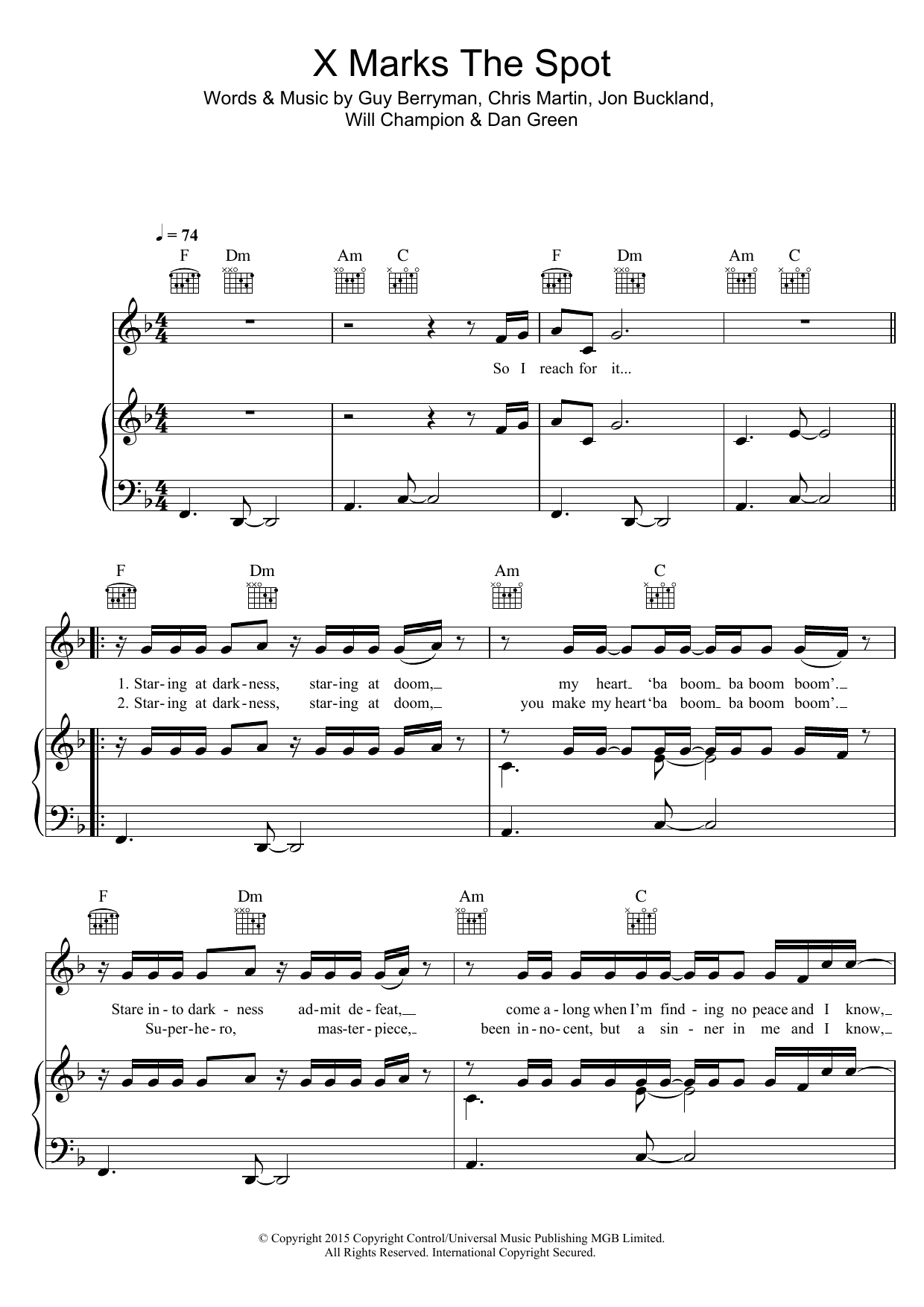 Coldplay X Marks The Spot sheet music notes and chords arranged for Piano, Vocal & Guitar Chords (Right-Hand Melody)