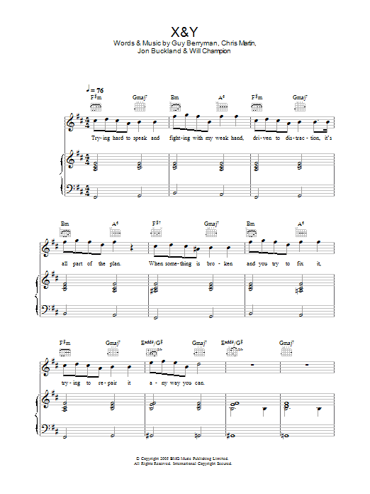 Coldplay X&Y sheet music notes and chords arranged for Guitar Tab