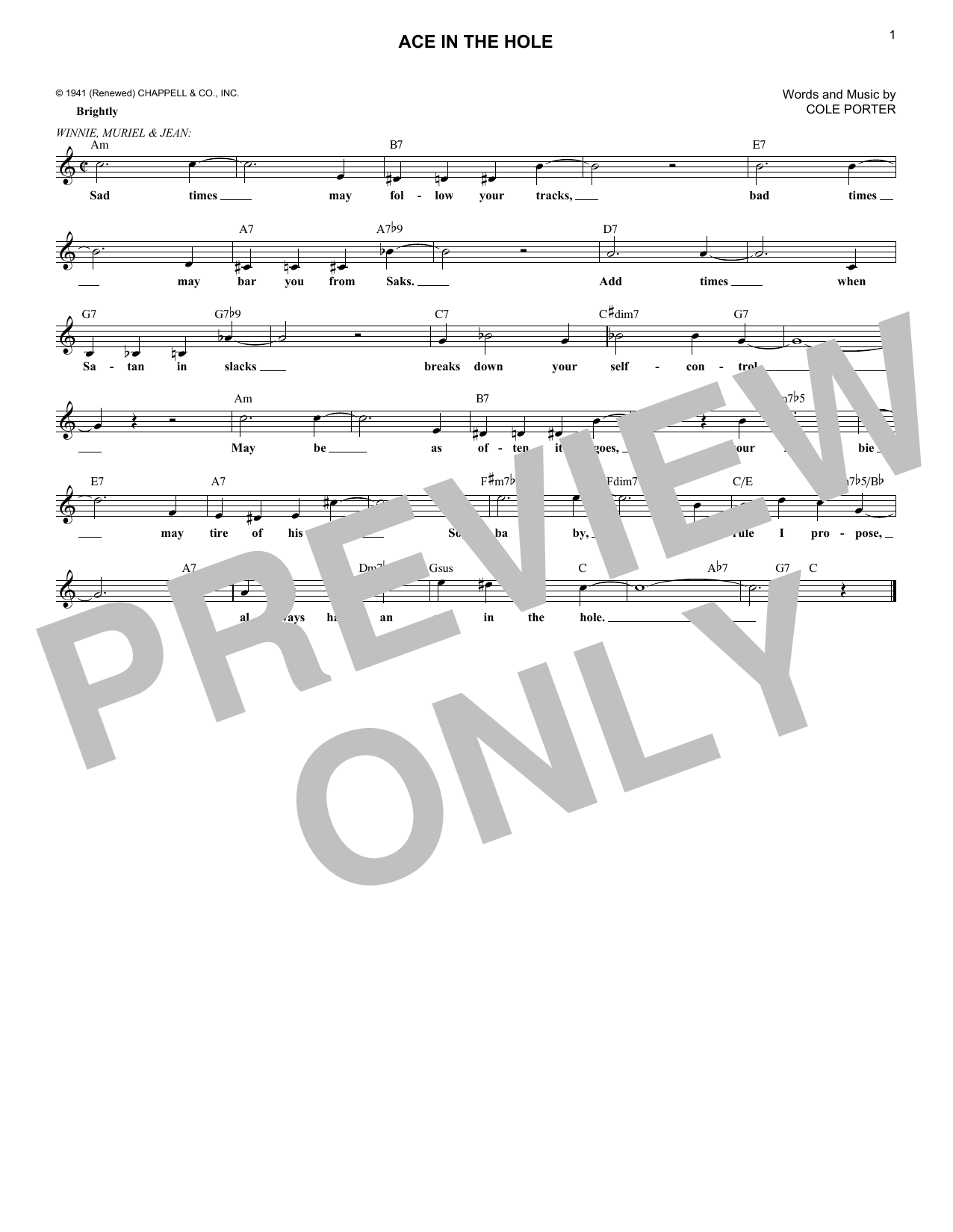 Cole Porter Ace In The Hole sheet music notes and chords arranged for Lead Sheet / Fake Book