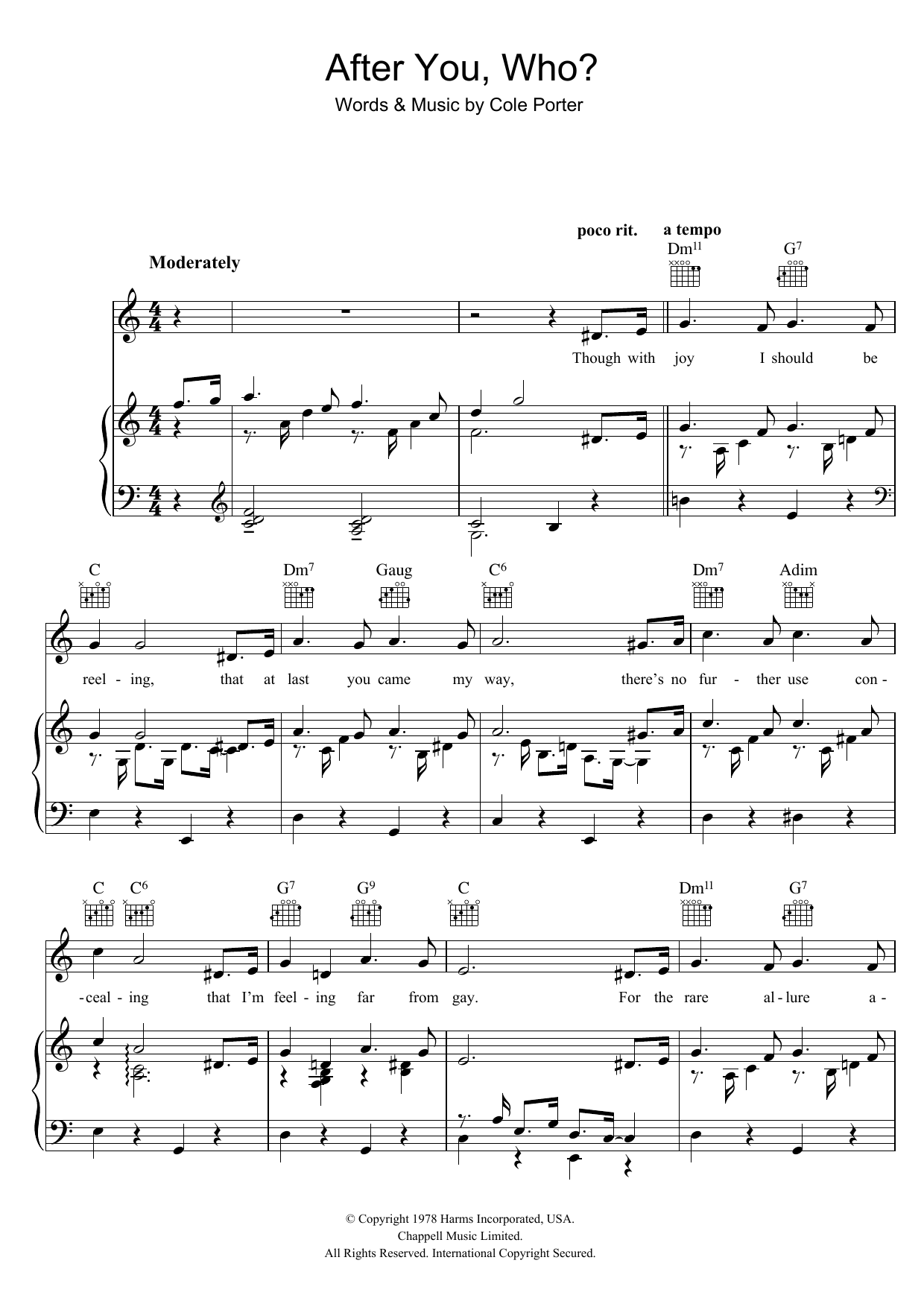 Cole Porter After You, Who? sheet music notes and chords arranged for Piano, Vocal & Guitar Chords