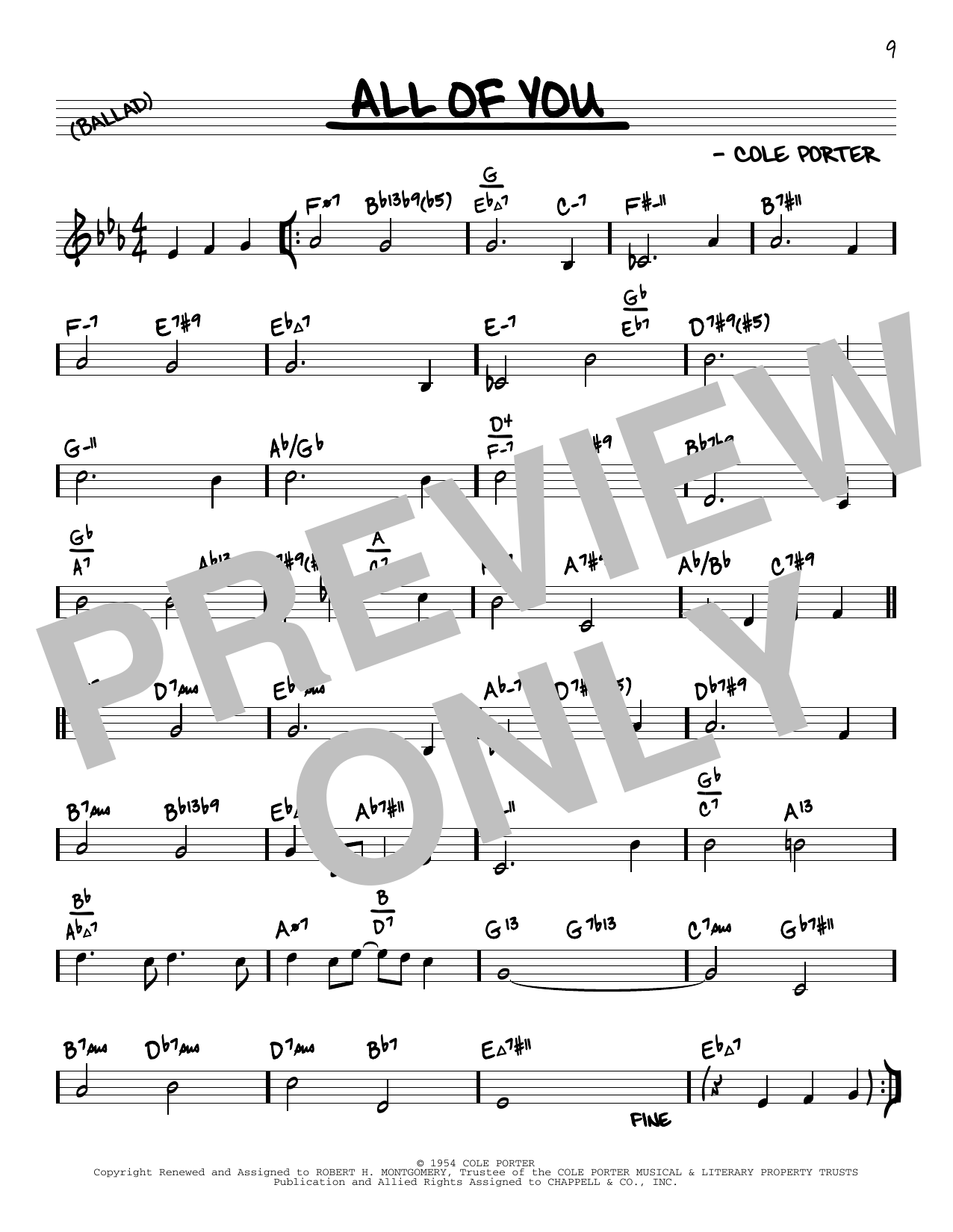 Cole Porter All Of You (arr. David Hazeltine) sheet music notes and chords arranged for Real Book – Enhanced Chords