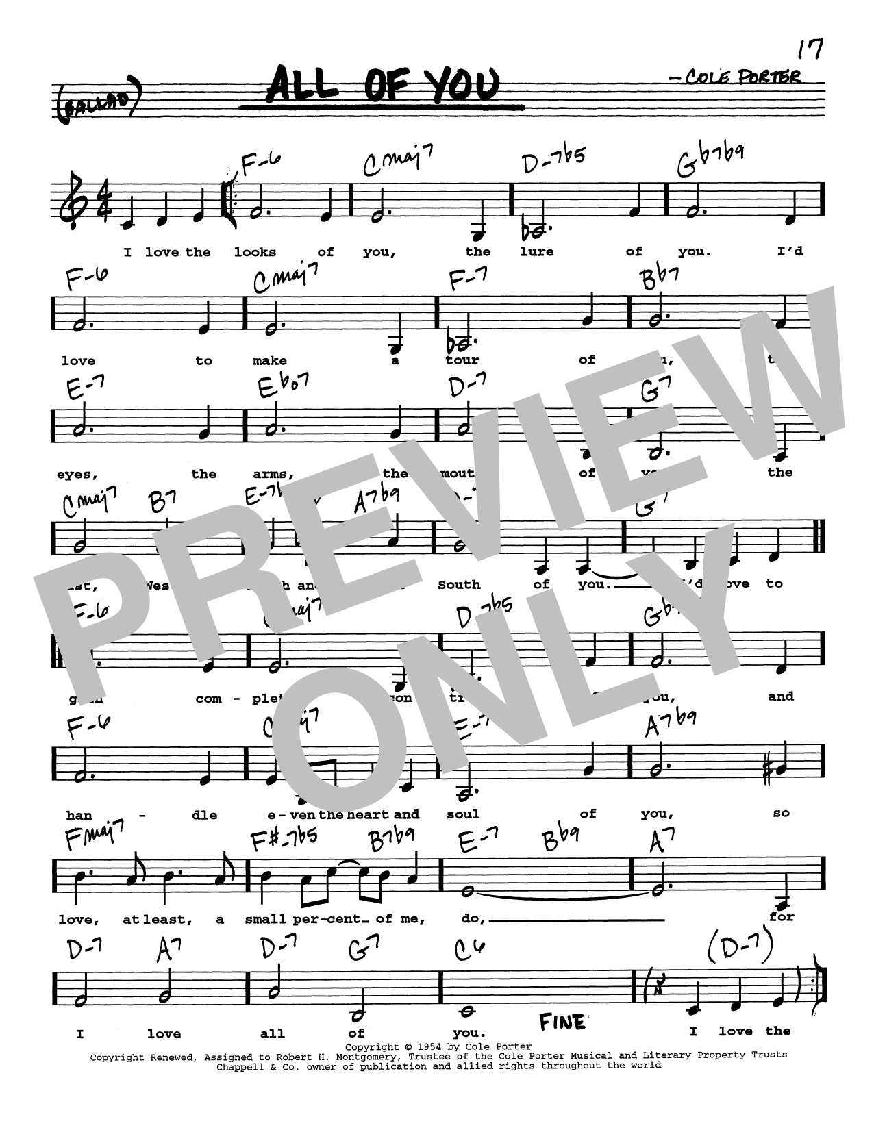 Cole Porter All Of You (Low Voice) sheet music notes and chords arranged for Real Book – Melody, Lyrics & Chords