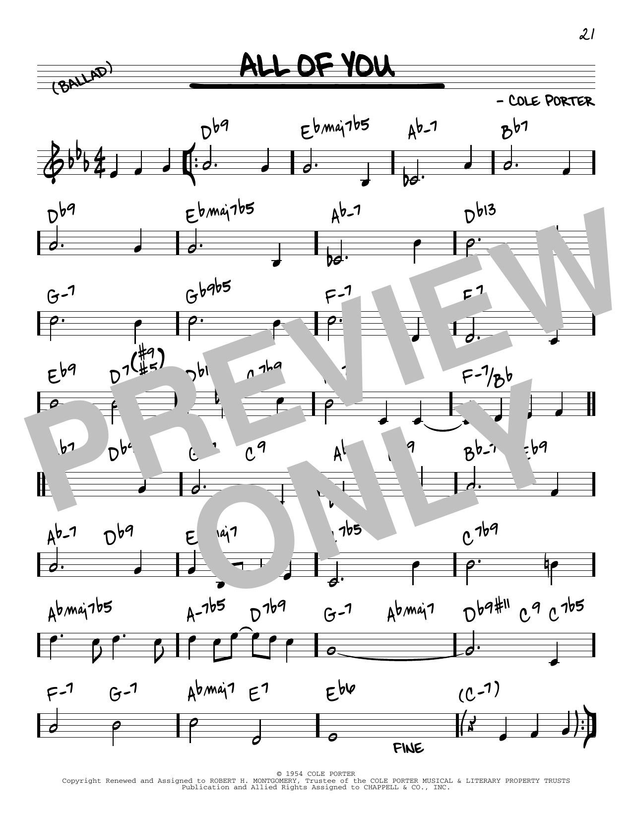 Cole Porter All Of You [Reharmonized version] (arr. Jack Grassel) sheet music notes and chords arranged for Real Book – Melody & Chords