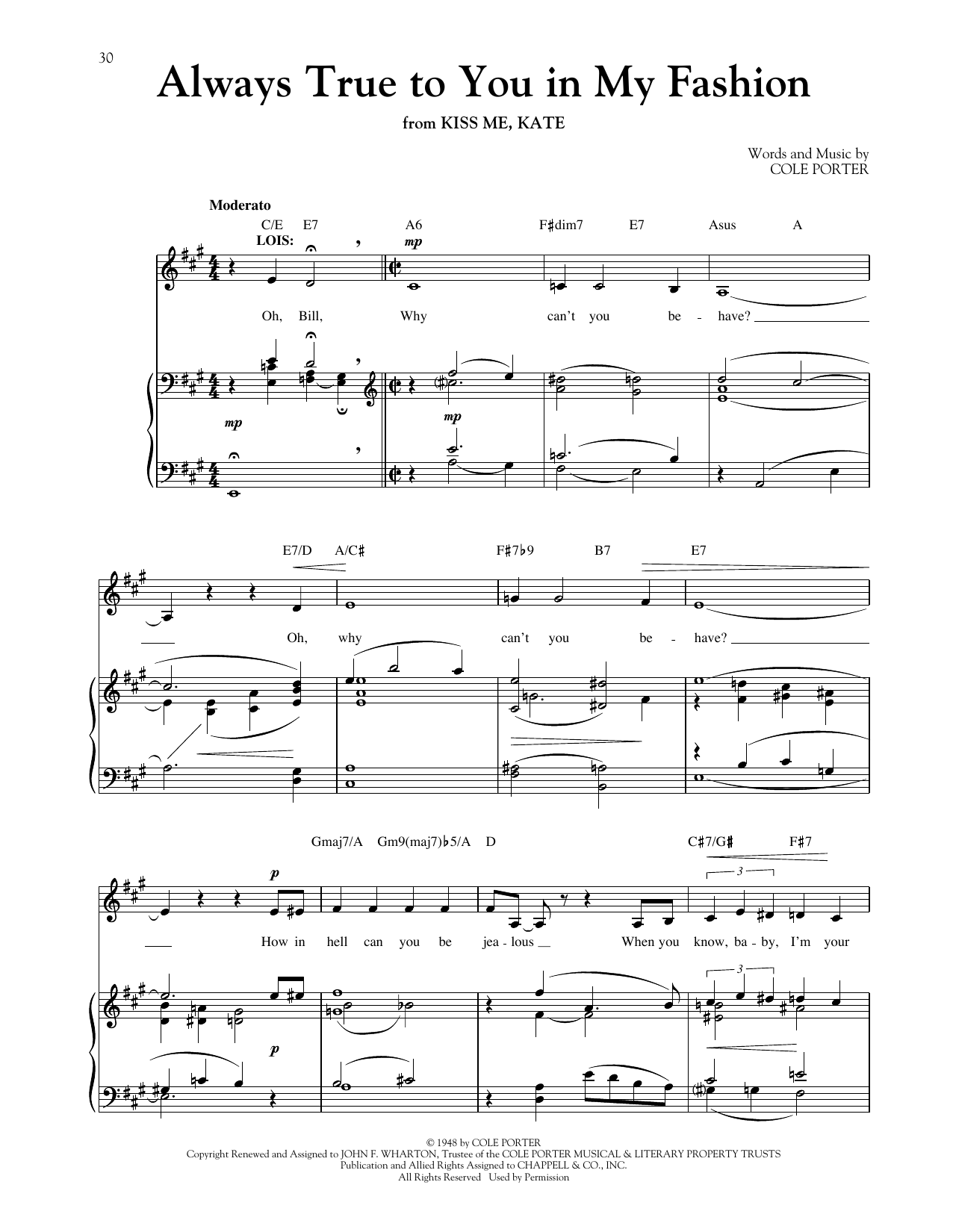Cole Porter Always True To You In My Fashion (from Kiss Me Kate) (arr. Louise Lerch) sheet music notes and chords arranged for Piano & Vocal
