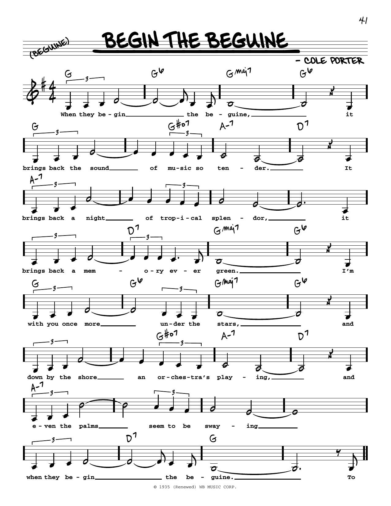 Cole Porter Begin The Beguine (Low Voice) sheet music notes and chords arranged for Real Book – Melody, Lyrics & Chords