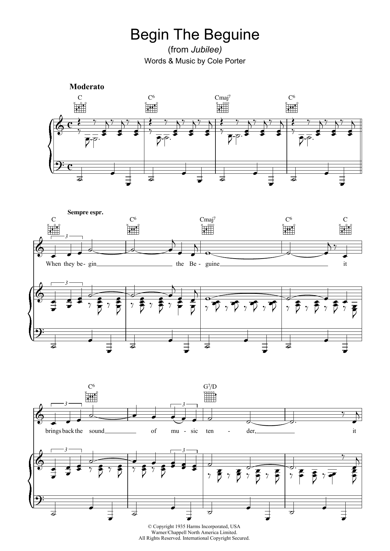 Cole Porter Begin The Beguine sheet music notes and chords arranged for Very Easy Piano