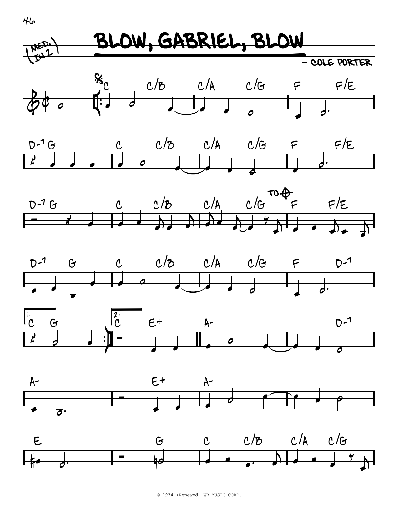 Cole Porter Blow, Gabriel, Blow sheet music notes and chords arranged for Real Book – Melody & Chords