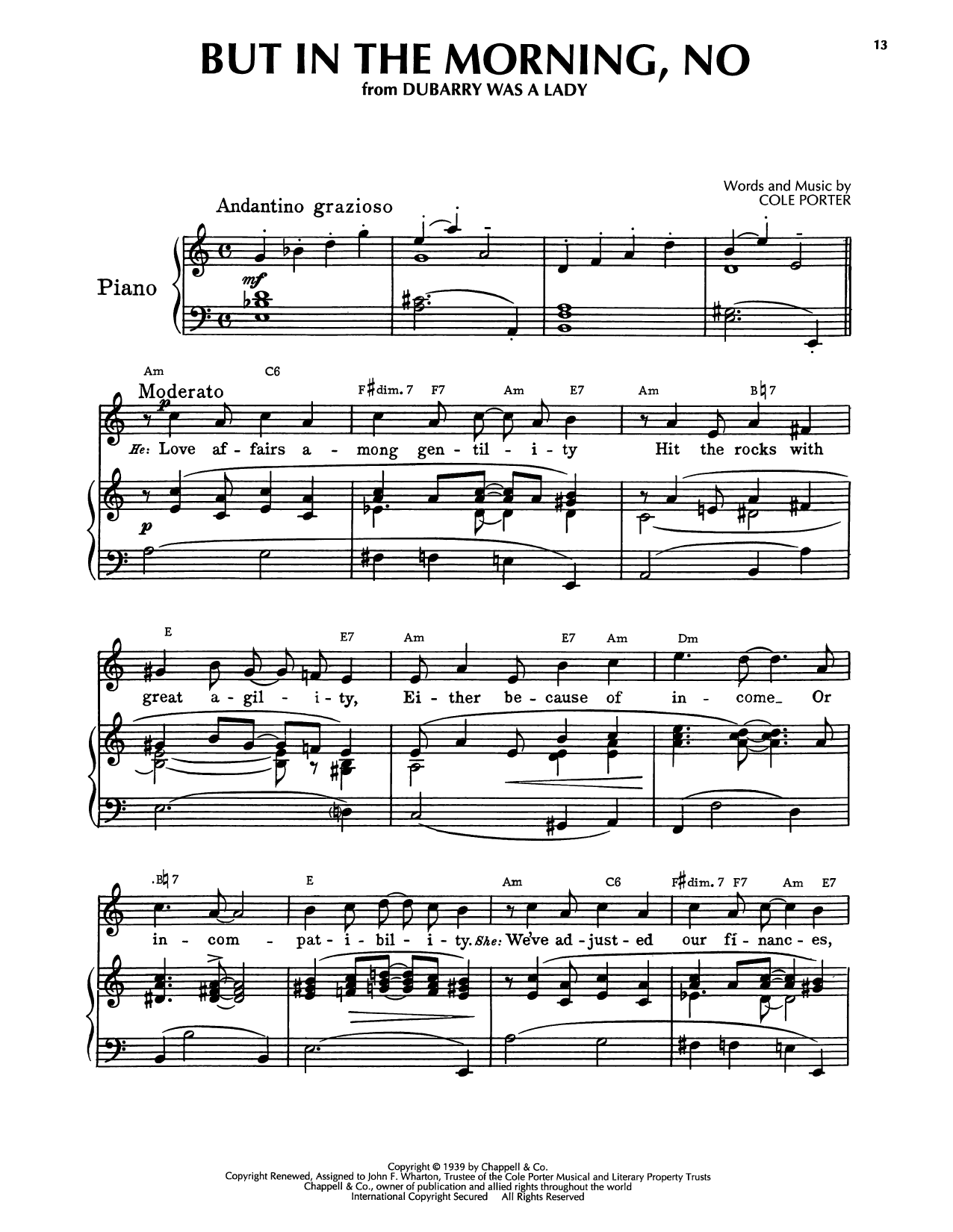 Cole Porter But In The Morning, No (DuBarry Was A Lady) sheet music notes and chords arranged for Piano, Vocal & Guitar Chords (Right-Hand Melody)