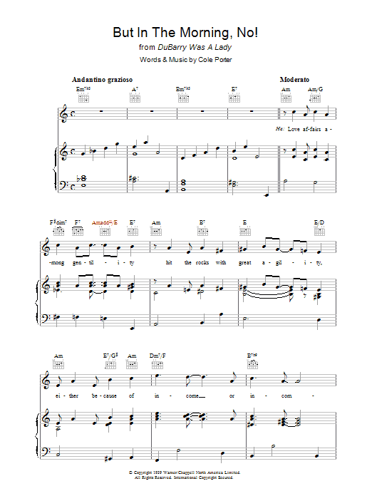 Cole Porter But In The Morning, No! sheet music notes and chords arranged for Piano, Vocal & Guitar Chords