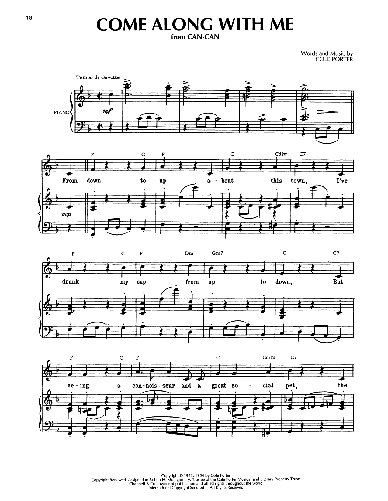 Cole Porter Come Along With Me (from Can-Can) sheet music notes and chords arranged for Piano, Vocal & Guitar Chords (Right-Hand Melody)