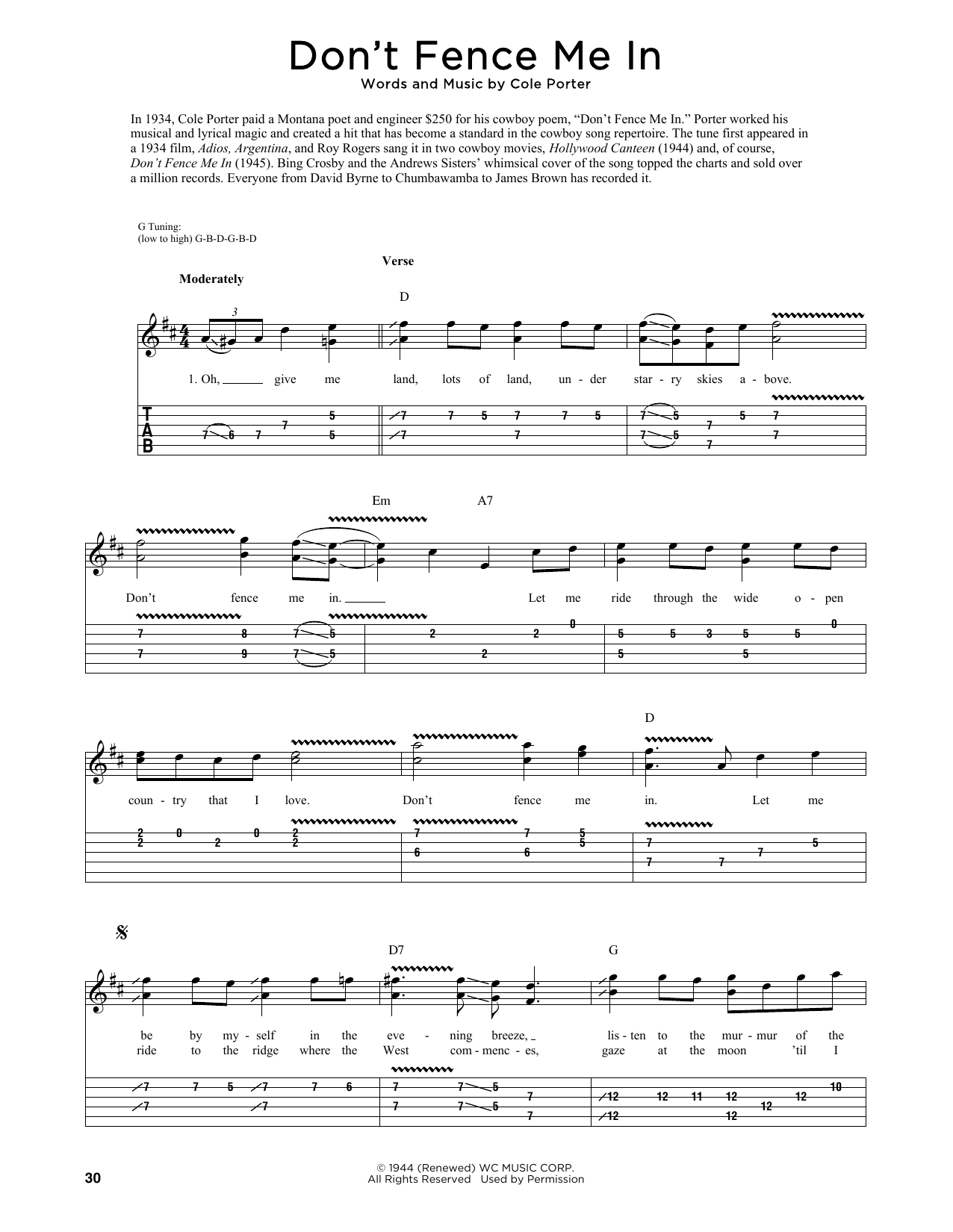 Cole Porter Don't Fence Me In (arr. Fred Sokolow) sheet music notes and chords arranged for Guitar Tab