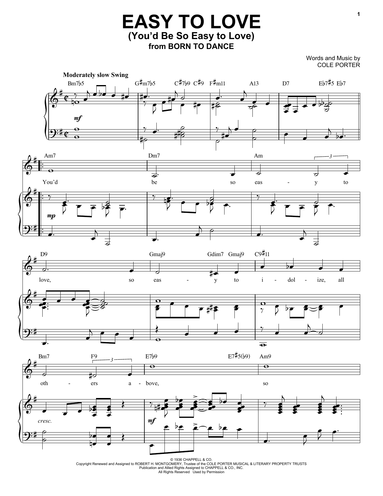 Cole Porter Easy To Love (You'd Be So Easy To Love) [Jazz version] (from Born To Dance) (arr. Brent Edstrom) sheet music notes and chords arranged for Piano & Vocal