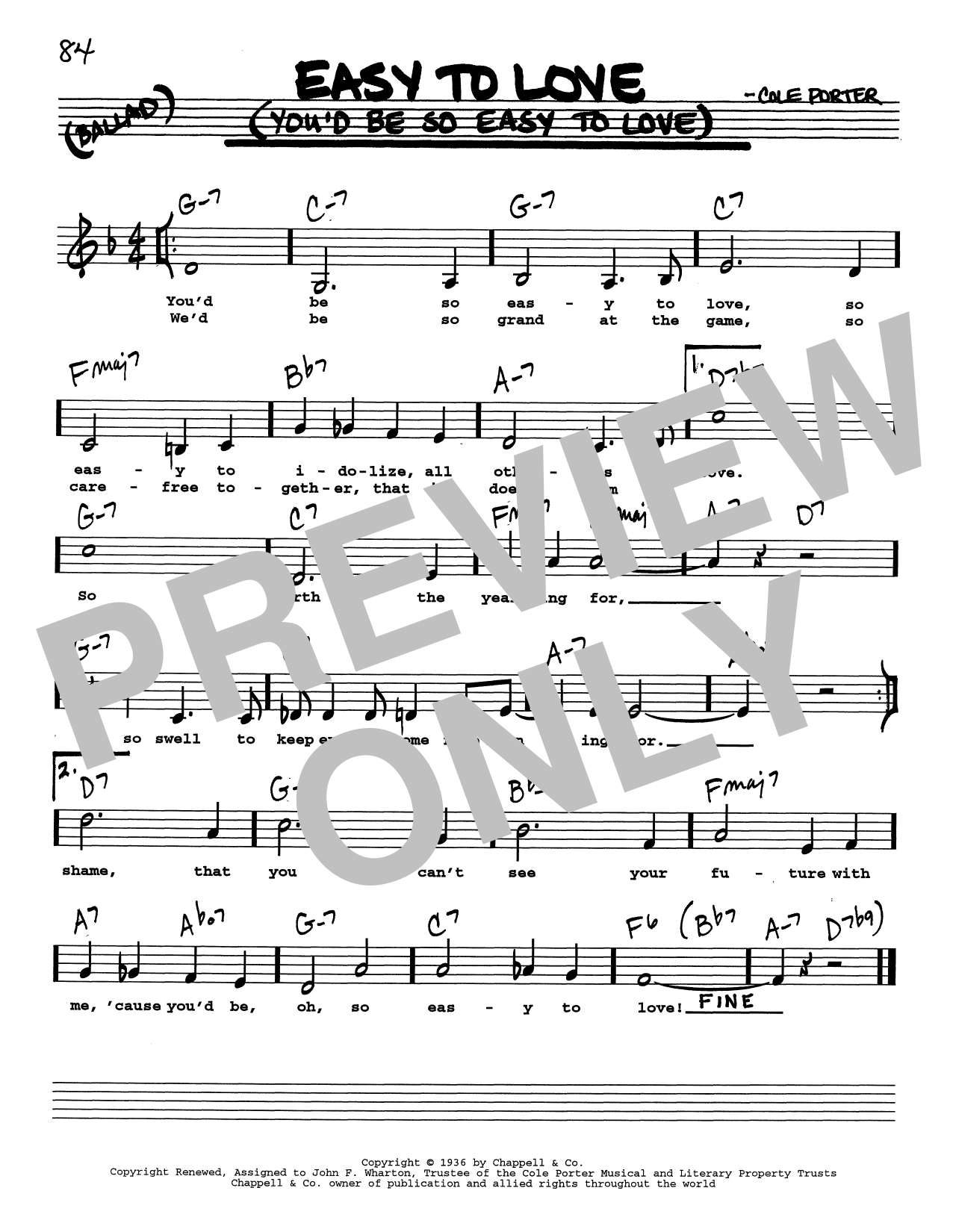 Cole Porter Easy To Love (You'd Be So Easy To Love) (Low Voice) sheet music notes and chords arranged for Real Book – Melody, Lyrics & Chords