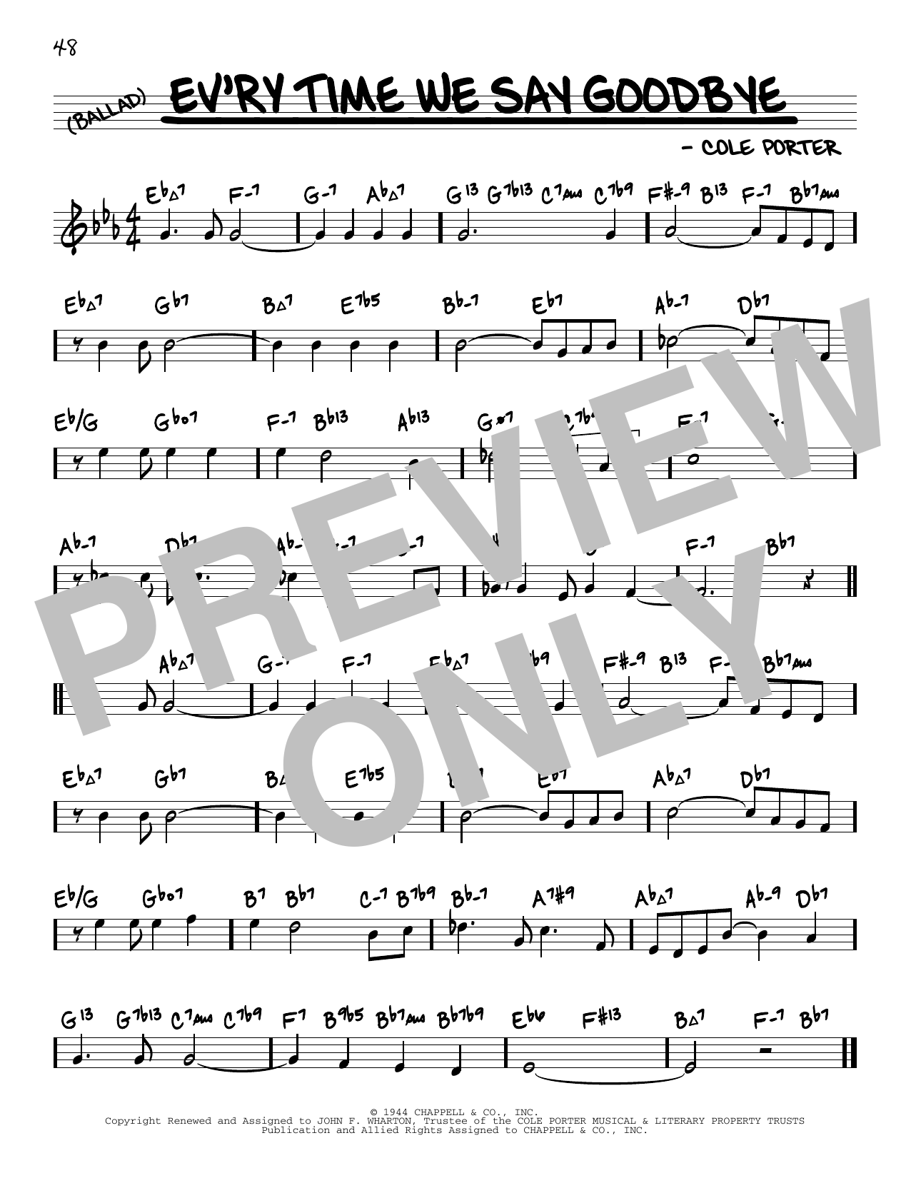 Cole Porter Ev'ry Time We Say Goodbye (arr. David Hazeltine) sheet music notes and chords arranged for Real Book – Enhanced Chords
