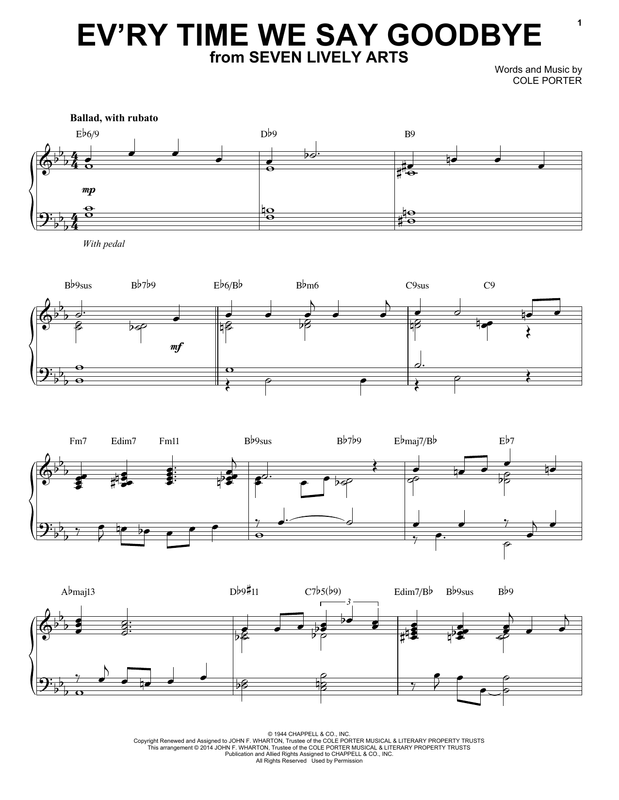 Cole Porter Ev'ry Time We Say Goodbye [Jazz version] (arr. Brent Edstrom) sheet music notes and chords arranged for Piano Solo