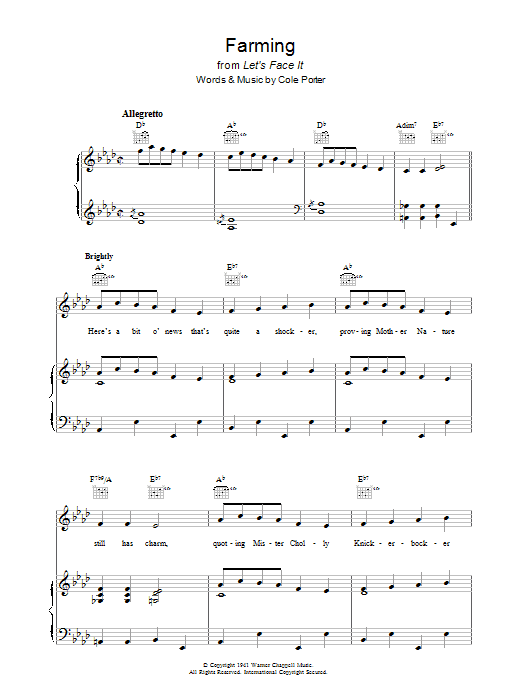 Cole Porter Farming sheet music notes and chords arranged for Piano, Vocal & Guitar Chords