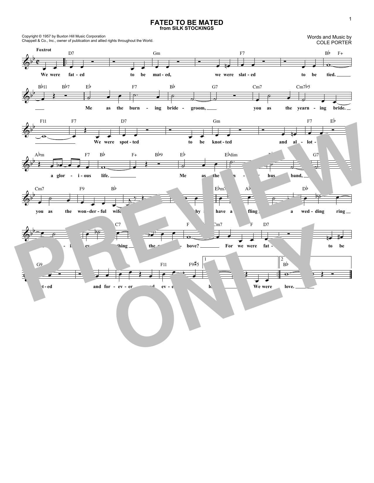 Cole Porter Fated To Be Mated sheet music notes and chords arranged for Lead Sheet / Fake Book