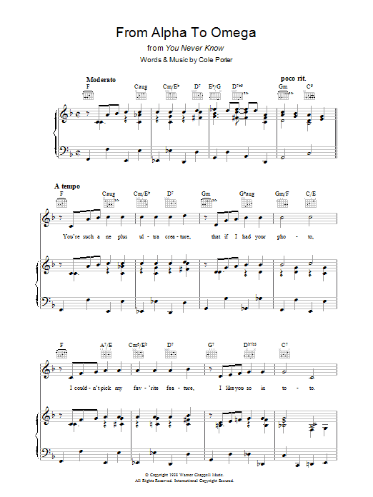 Cole Porter From Alpha To Omega sheet music notes and chords arranged for Piano, Vocal & Guitar Chords