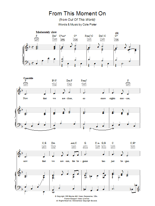Cole Porter From This Moment On (from Kiss Me, Kate) sheet music notes and chords arranged for Piano, Vocal & Guitar Chords (Right-Hand Melody)